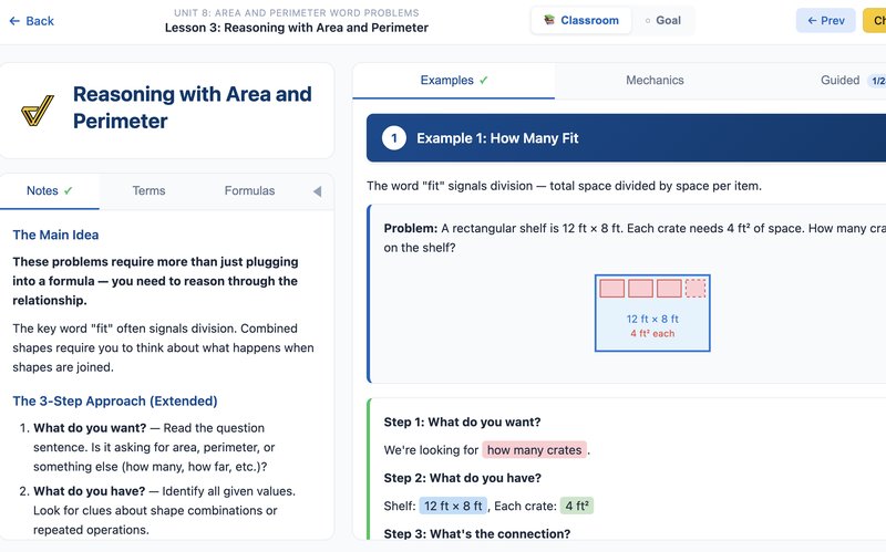 AR Lesson page with notes and formulas