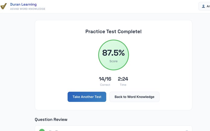 Practice test results